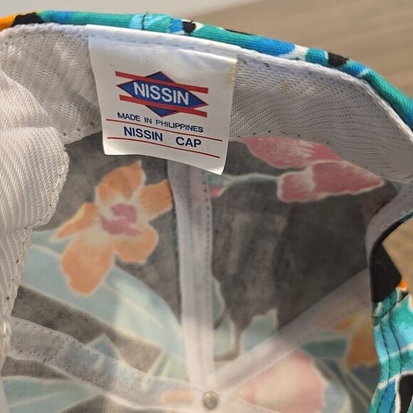 Vtg 80s 90s Rope Adjustable Hat Cap Floral Black Automated Process Equipment - Picture 6 of 7